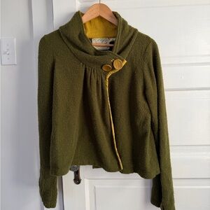 Sparrow Anthropologie Forest Green Cardigan with Mustard Lining